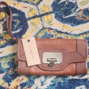 Cole Haan Tan Leather Wristlet with Silver Accent